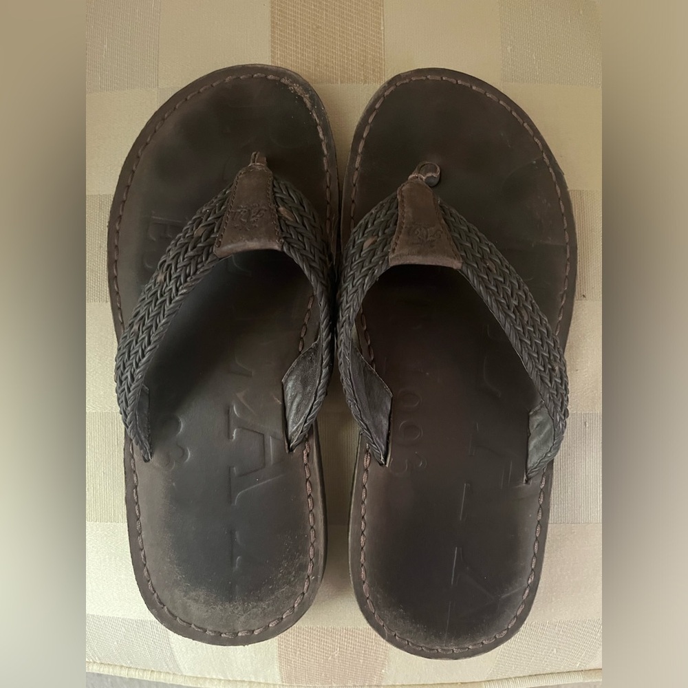 Tommy Bahama Sandals Flip Flops Black Woven Braided Leather Mens 10